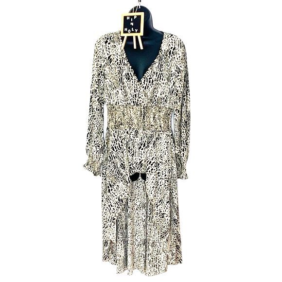 Patrizia Luca Deep V High-low Animal Print Tunic Cream Black Size Small - Picture 1 of 15